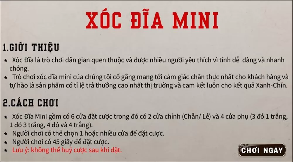 Tham khảo qua các quy tắc của Xóc đĩa mini K8cc